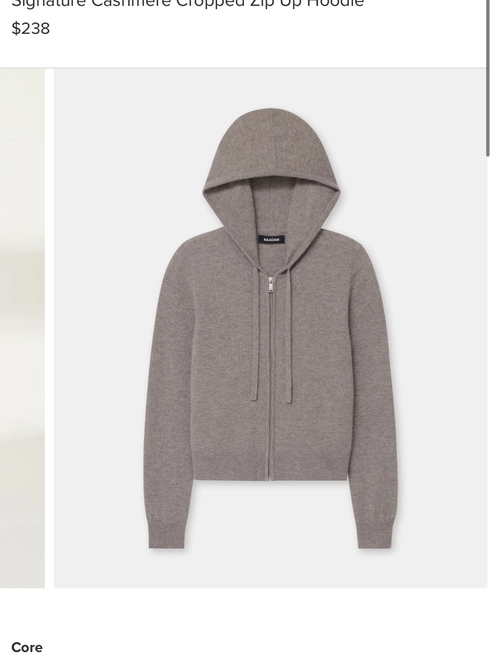 NAADAM Signature Cashmere Cropped Zip Up Hoodie Medium